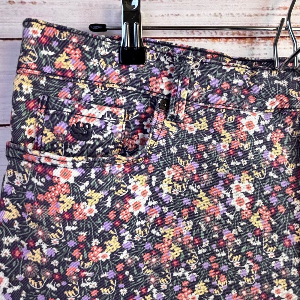 Vintage Maximalist Ditsy Floral Denim Shorts 16 Purple Stretch Cotton Cottage - Picture 6 of 11